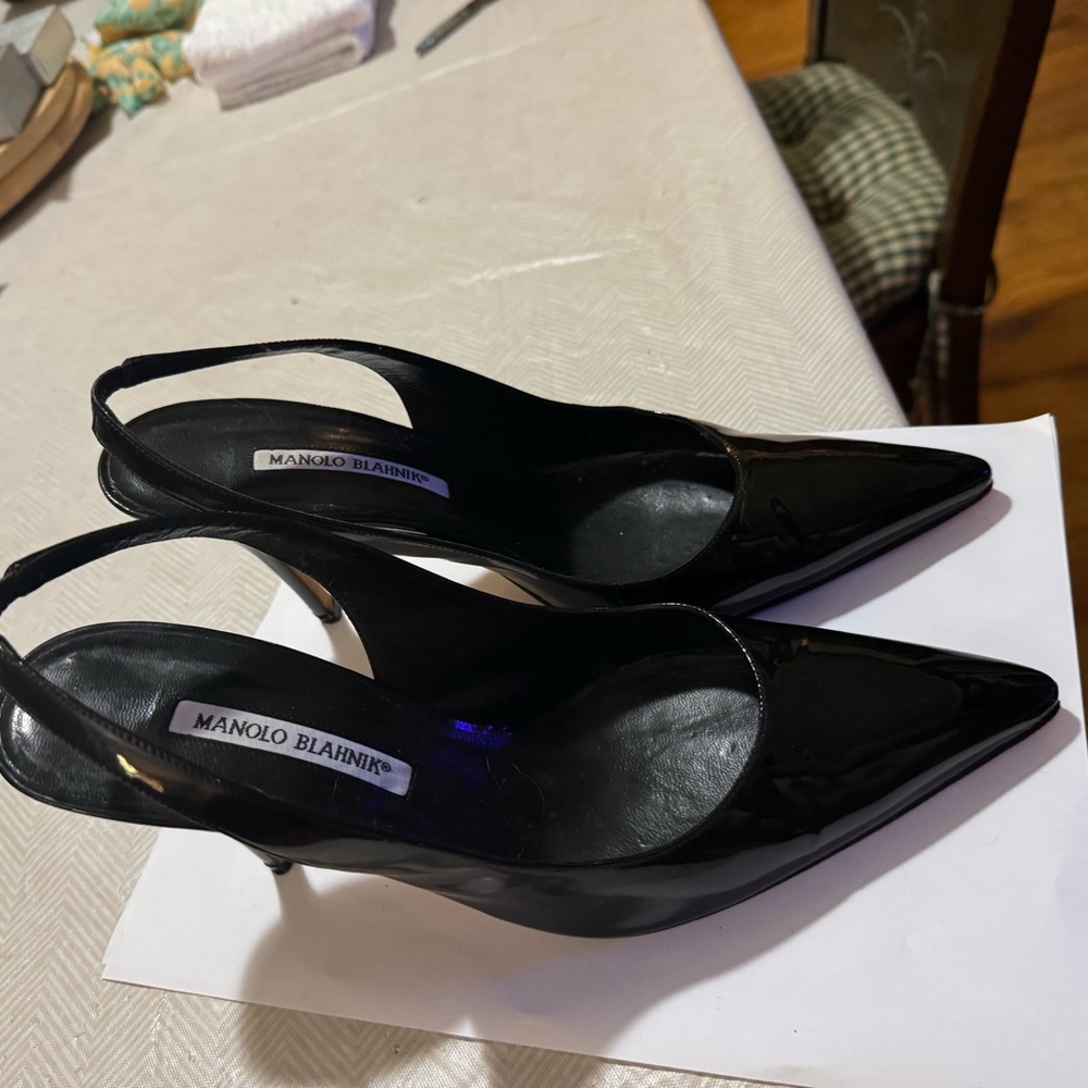 Manolo Blahnik Black Heels Elegant Slingback Design